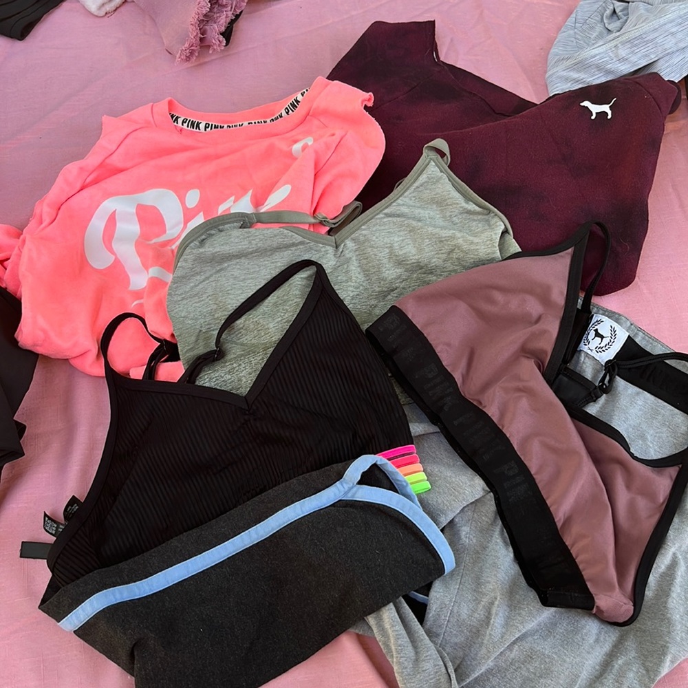 Pink bundle (7) 2 leggings, 2 sweatshirts, 3 sports bras.